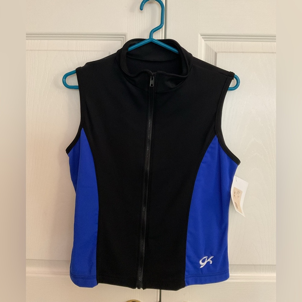 GK Elite Sportswear Vest Light Fleece Spandex NWT Blue Black Zip Up Top Vintage